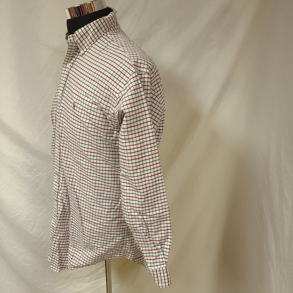 Ralph Lauren Mens 16-34 Blue Red Stripe Long Sleeve Button Yarmouth Cotton Shirt - Picture 8 of 10